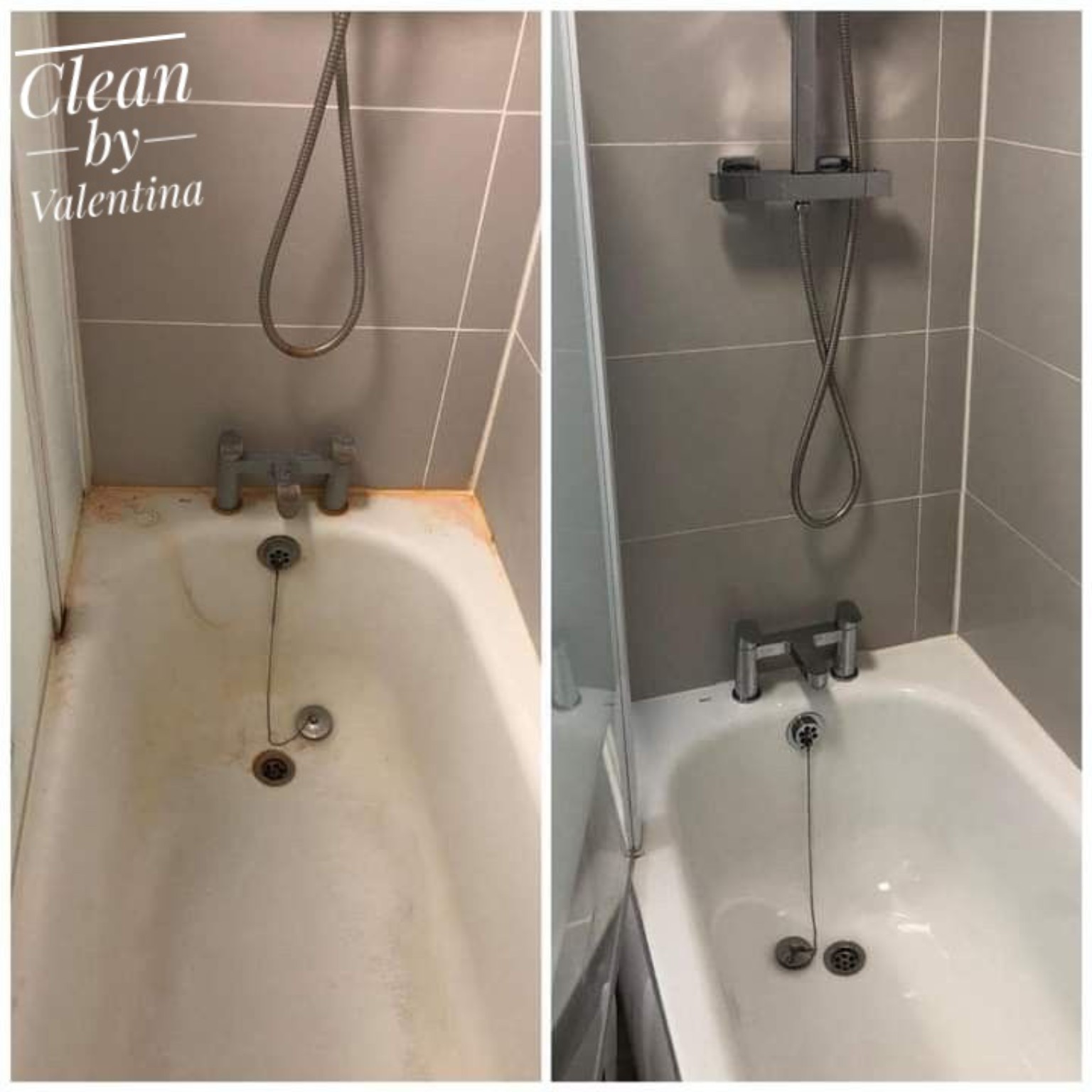 Before and after bathtub cleaning