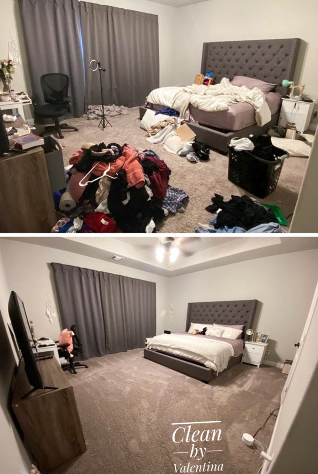 Before and after bedroom cleaning