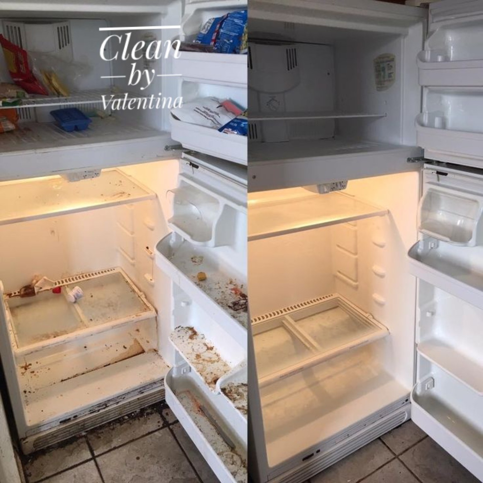 Before and after refrigerator cleaning
