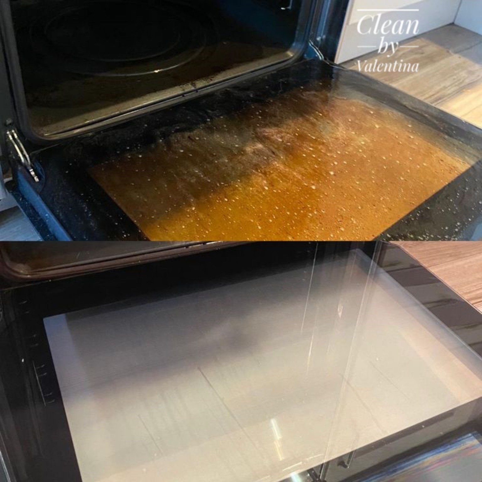 Before and after oven cleaning